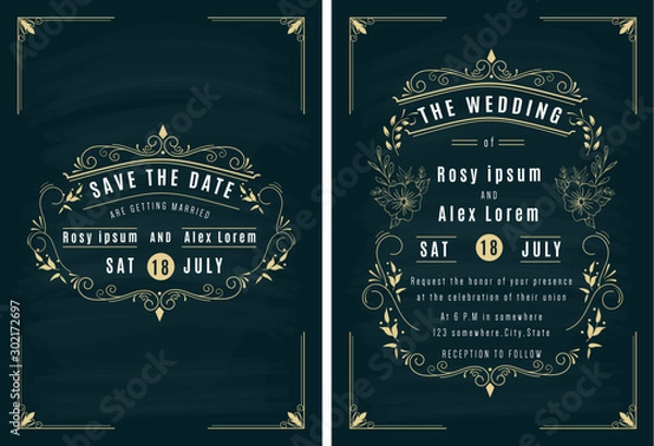Obraz Vector set of invitation cards with elements Wedding collection.