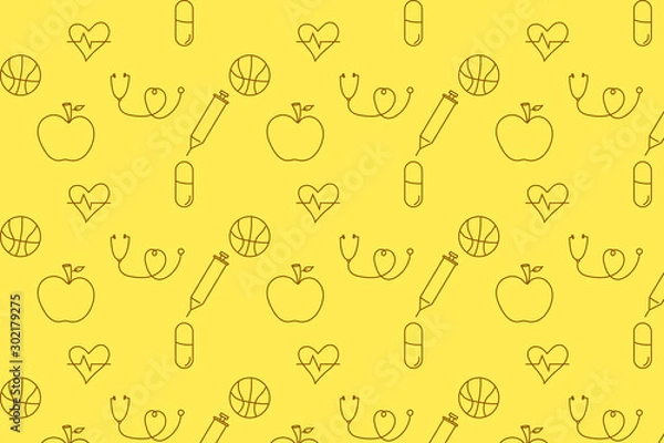 Fototapeta Medical term of signs elements and pattern on yellow background. Vector illustration.