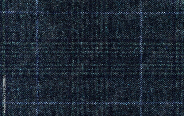 Obraz Dark grey woolen fabric. Classic blue check. Geometric patterns in Cashmere. Traditional Scottish Glen plaid. Expensive men's suit fabric. High resolution
