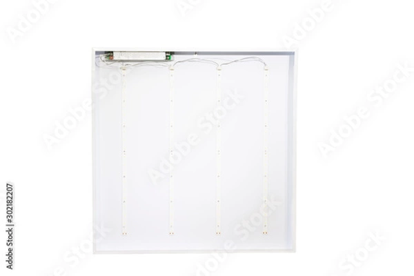 Obraz Power saving electrical efficiency concept. White led lights panel isolated. white square light panel.