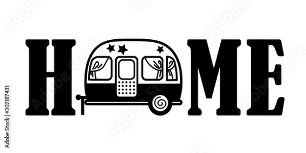 Fototapeta Home sign file. Camping trailer sign. Summer travel. Isolated on transparent background.