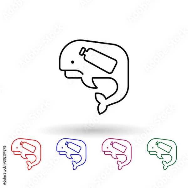 Fototapeta Dead whale, plastic multi color icon. Simple thin line, outline vector of no plastic icons for ui and ux, website or mobile application