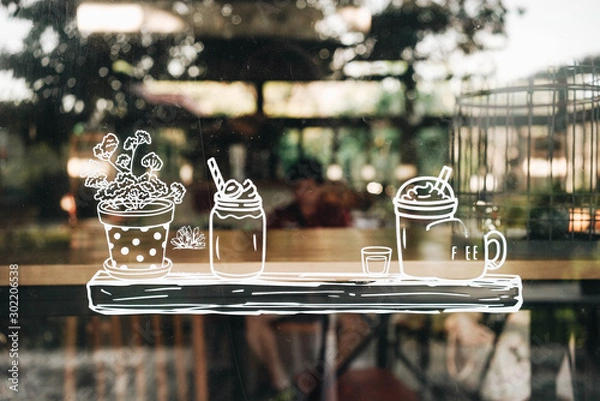 Obraz Cute white stickers on cafe window