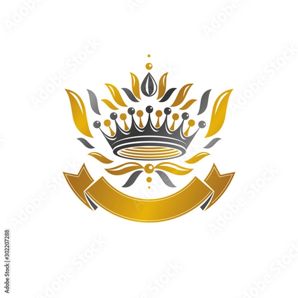 Fototapeta Royal Crown emblem. Heraldic vector design element. Retro style label, heraldry logo. Antique logotype isolated on white background.