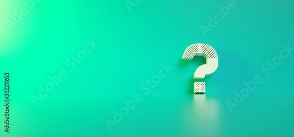 Obraz Standing Question mark on gradient green wall background