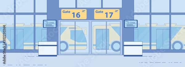 Fototapeta Airport Airside Bus Transfer Service Flat Vector