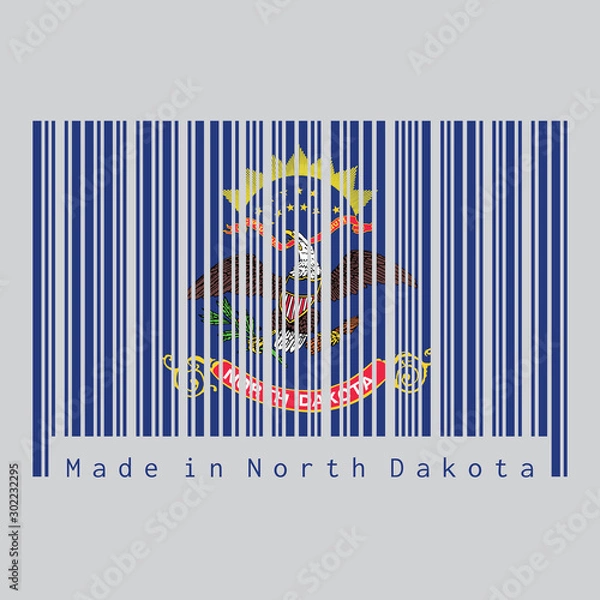 Fototapeta Barcode set the color of North Dakota flag, the states of America. Flag of the unit by state troops in the Philippine-American War. text: Made in North Dakota. Concept of sale.