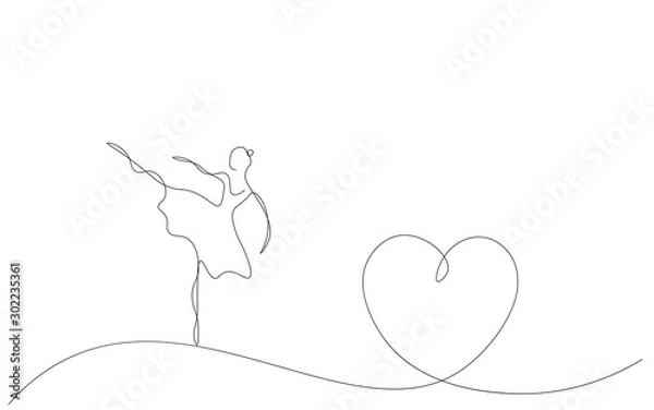 Fototapeta Valentines day background with ballet dancer and tree, vector illustration