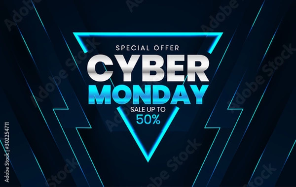 Fototapeta Projekt szablonu banera sprzedaży, promocja w Cyberponiedziałek do 50% zniżki.