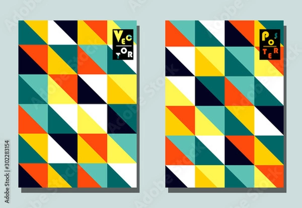 Fototapeta Trendy cover with graphic elements - abstract shapes. Two modern vector flyers in avant-garde  style. Geometric wallpaper for business brochure, cover design.