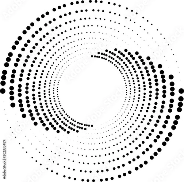 Fototapeta Halftone dots in spiral form. Geometric dotted shape. Design element for frames, prints, web pages, template, logos and textile pattern