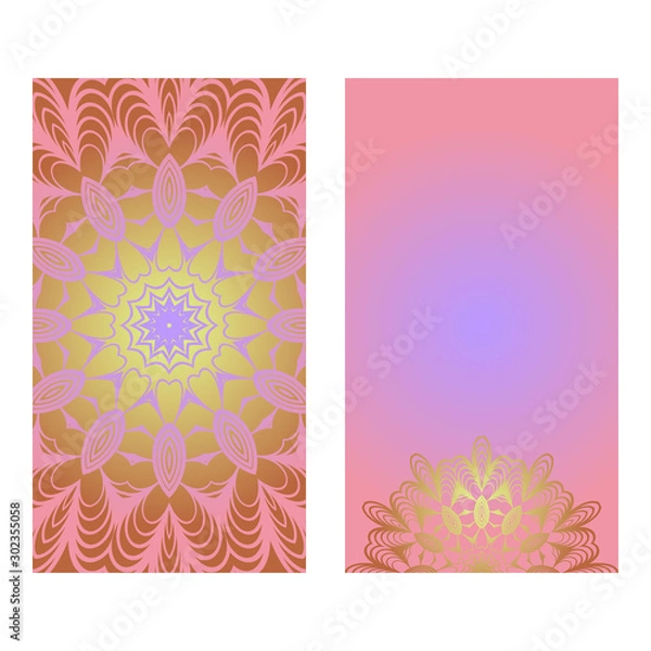 Fototapeta Creative invitation card template with floral round mandala. Vector illustration. Pastel color