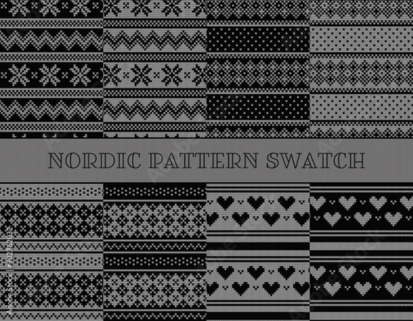 Obraz ノルディック柄のパターンスウォッチセット　グレートーン
