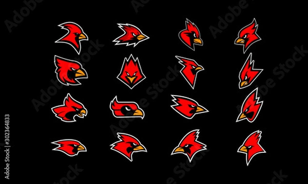 Obraz set of cardinal bird red logo icon design vector with black background