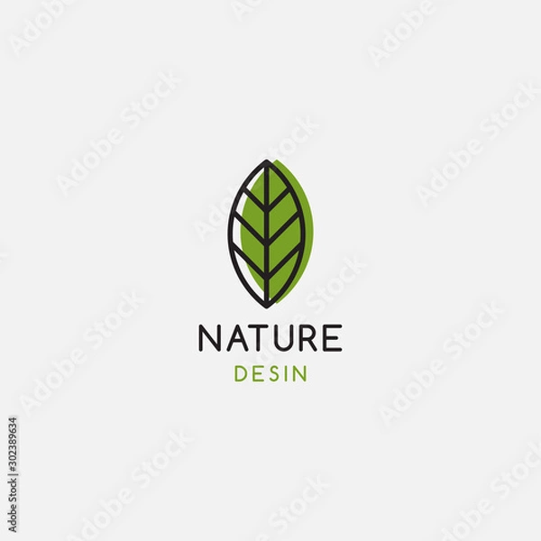 Obraz leaf logo template. nature linear, green, vector illustration