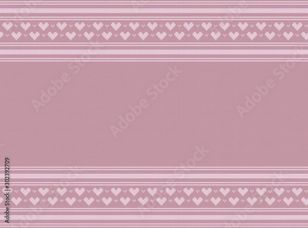 Fototapeta ノルディック柄の背景素材　ハート　ピンク