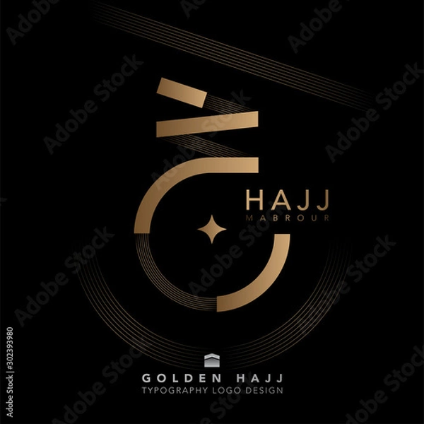 Obraz Golden Hajj Mabrour typography luxury logo design on black background. logo split off background.