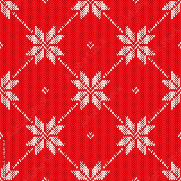Fototapeta Christmas Knitted Sweater Pattern Design. Vector Seamless Wool Knit Texture Imitation