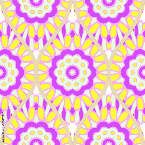Fototapeta Seamless floral geometric pattern. Vector illustration. Bright color ornament