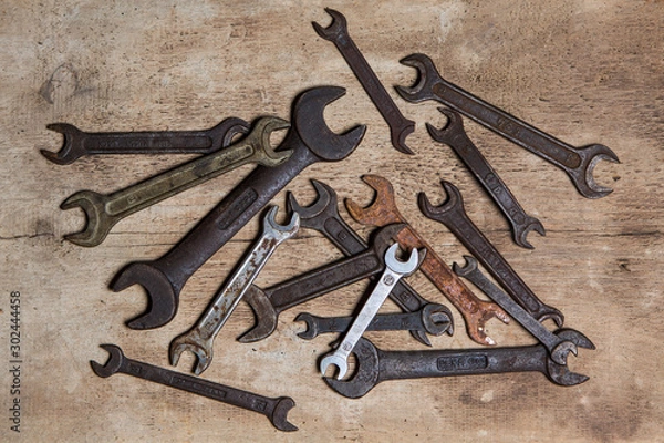 Obraz old tools on wooden background