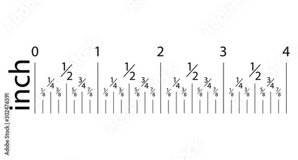 Fototapeta Original Inches, Inch  Ruler. Measuring tool, Graduation grid, flat vector illustration. Size indicator units, Measure tape isolated on background.