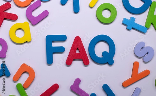 Obraz Word "FAQ" written with color sponge