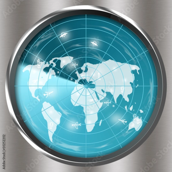 Obraz Радар в процессе сканирования, глобальный поиск воздушных судов