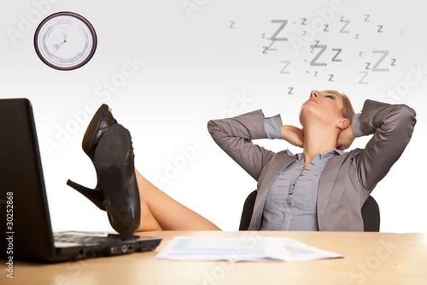 Obraz Businesswoman bored in office isolated on white