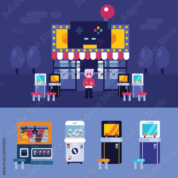 Obraz Retro arcade game machine shop vector illustration