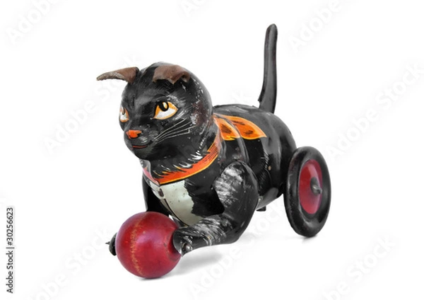 Obraz Vintage wind-up tin cat toy with ball