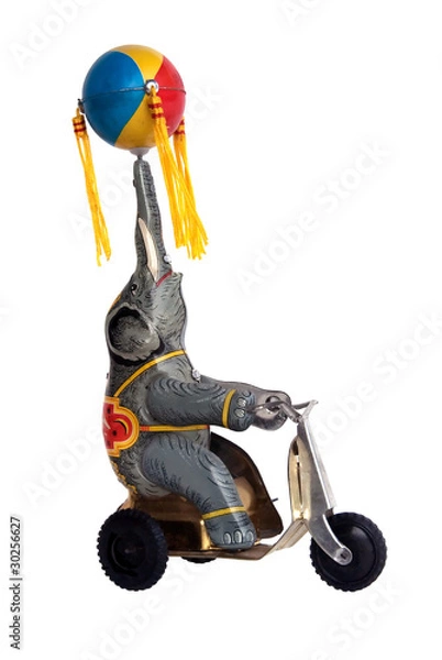 Obraz Vintage tin wind-up toy, elephant on tricycle with ball
