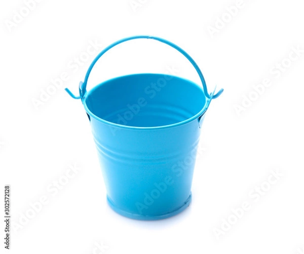 Fototapeta empty blue metal bucket isolated on a white background