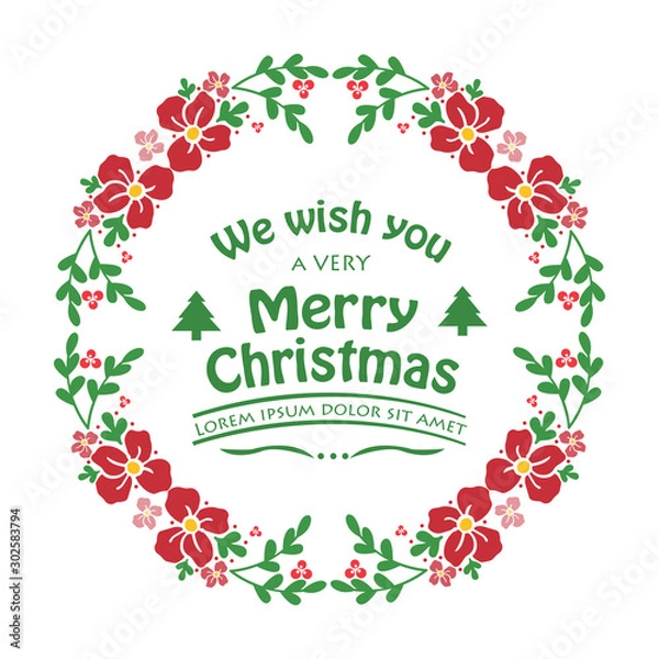 Fototapeta Decor element of red wreath frame, design for poster of very merry christmas. Vector