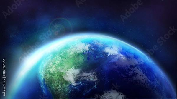 Fototapeta Dawn over the planet Earth. Globe is half illuminated by the sun.