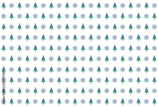 Fototapeta モミの木と雪の結晶　飾り線