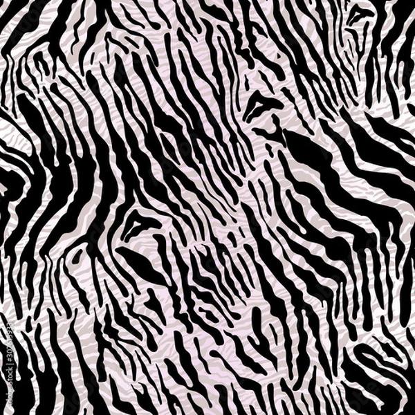Fototapeta Abstract illustration skin of zebras, animal seamless pattern, fashion striped print, spring summer, design trendy fabric texture, vector