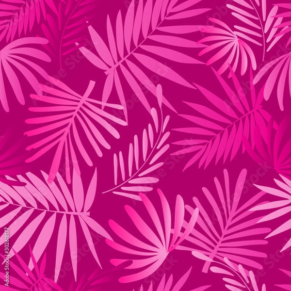 Fototapeta Vector seamless tropical pattern, bright tropical foliage, monstera leaves. Modern bright summer print design from thickets of tropical leaves from the jungle