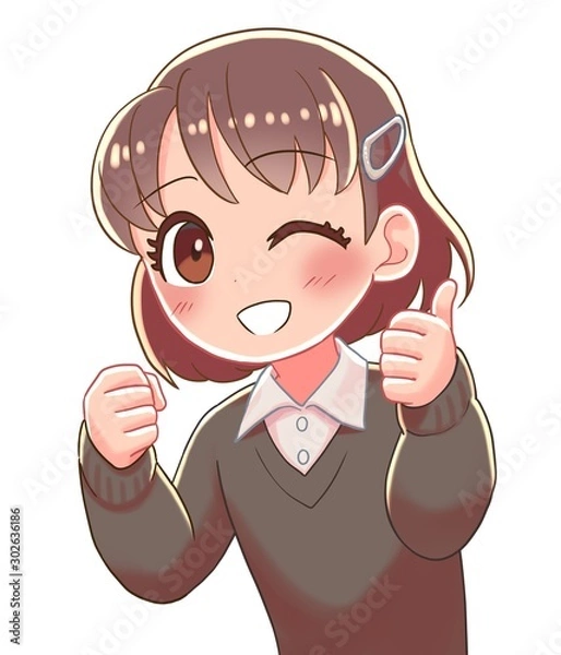 Obraz 少女　サムズアップ　笑顔