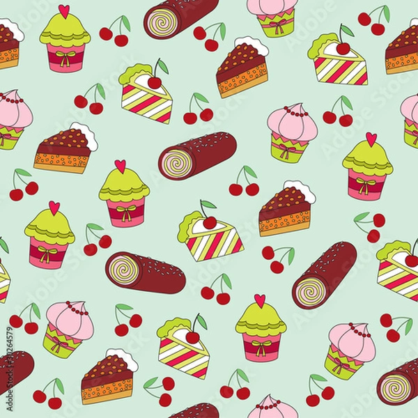 Fototapeta Seamless wallpaper with sweets