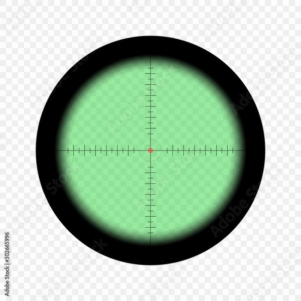 Fototapeta Sniper night sight with measuring marks on isolated transparent background. View through the sight of a hunting rifle. Pattern of optical military vector binoculars.