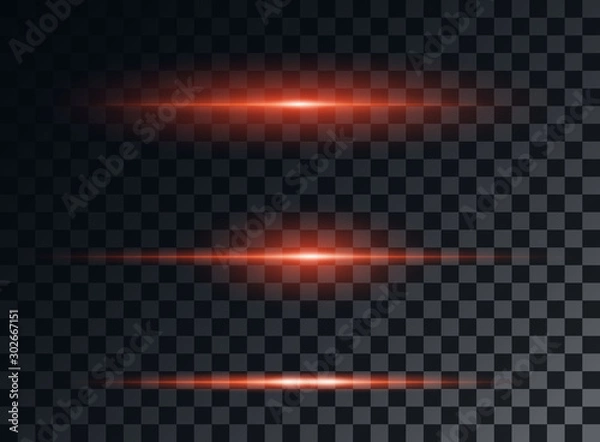 Fototapeta Red neon stripes or light flash. Vector element isolated background.