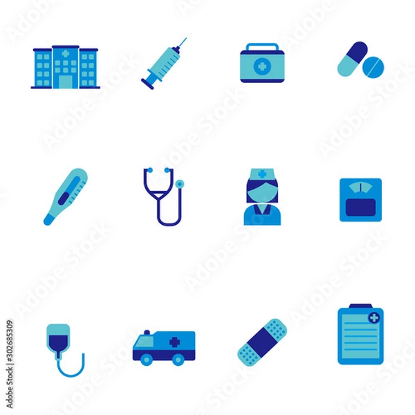 Fototapeta Set of medical related icon with blue color design 