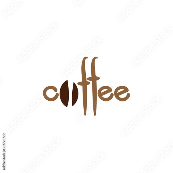 Fototapeta Coffee isolated vector logo with bean. Hand drawn design for print, stamp, cafe, menu