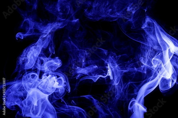 Obraz Blue smoke on black background