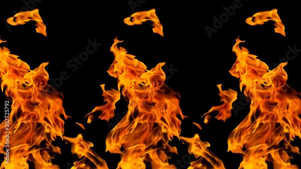 Fototapeta Fire flames on black background. fire on black background isolated. fire patterns