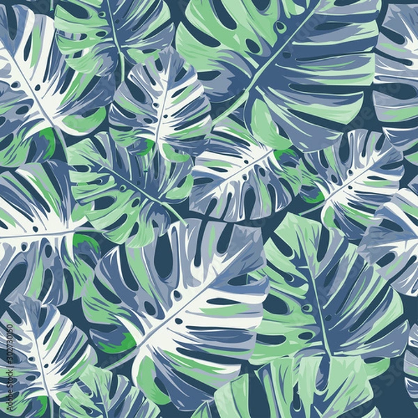 Obraz Exotic trendy seamless pattern. Tropical background with monstera leaves.
