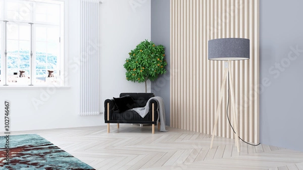 Fototapeta Living room interior in scandinavian style . 3D rendering
