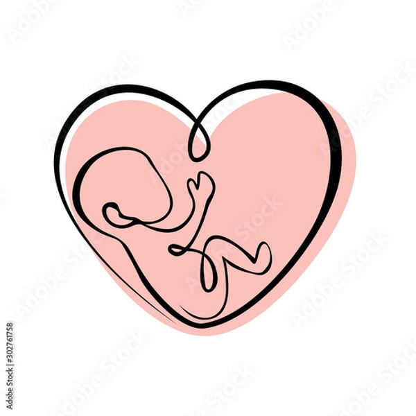 Fototapeta A child in the womb of the mother, a child in the heart of the mother, the child's logo drawn in one line.