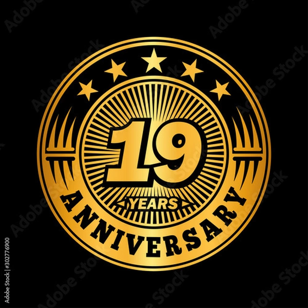 Obraz 19 years anniversary celebration logo design. Vector and illustration.