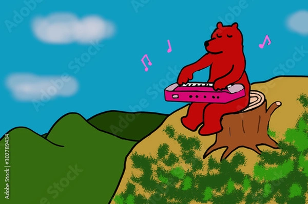 Obraz a bear playing electric piano